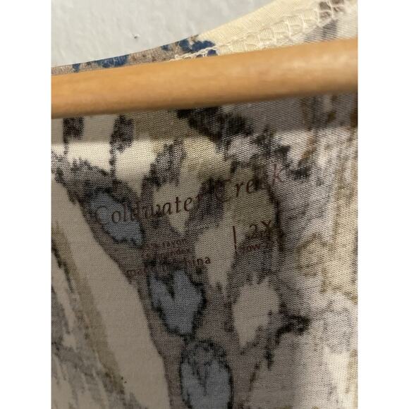 Coldwater Creek Womens Top Size 2X Brown Abstract Faux Wrap Stretch Artsy Boho - Picture 3 of 6